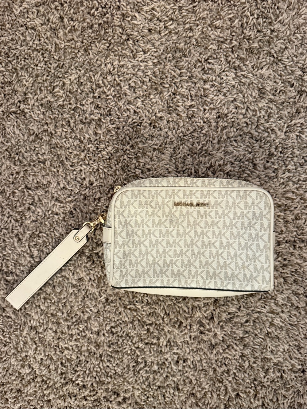 MICHAEL Michael Kors White MK Logo Wristlet with Gold Hardware